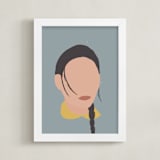 "A Girl With A Braid" - Art Print in Slate Blue by Efrat Ofek - Framed
