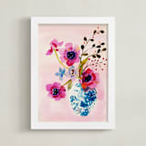 "flower in vase" - Art Print in blue, peachy by Tae Lee - Framed