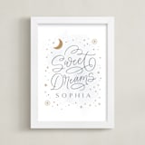 "Sweet Dreams Little One" - Personalized Art Print in Grey by Kristen Smith - Framed