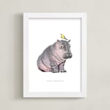"baby hippo and bird" - Personalized Art Print in Tumbleweed by Cass Loh - Framed