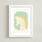 "Valentine Zoo Giraffe" - Art Print in Green by Lori Wemple - Framed