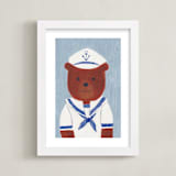 "Sailor Bear" - Art Print in Dusty Blue by Madhvi Samimi - Framed
