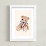 "Bear with Bow" - Art Print in Royal Blue by Vivian Yiwing - Framed