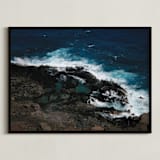 "Tidal Pools & Crashing Waves" - Art Print in Teal Ocean by Whitney Todd - Framed
