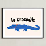 "French Crocodile" - Art Print in Cobalt by Morgan Kendall - Framed