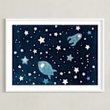 "Through space and time" - Art Print in Prussian blue by raven erebus - Framed