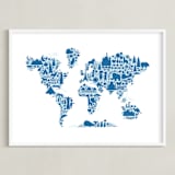 "Little Big World Map" - Art Print in Bluebell by Jessie Steury - Framed