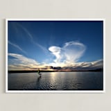 "The late surfer " - Art Print in sunset-blue by NSMARK - Framed