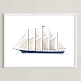 "Schooner Boat" - Art Print in Schooner blue by Katie Zimpel - Framed