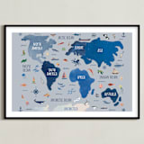 "Nautical Map" - Art Print in Soft Blue by Carrie Cantwell - Framed