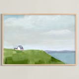 "House on the Hill" - Art Print in Ocean Blue by Jen Tips - Framed