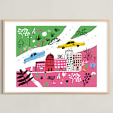 "City State of Mind" - Art Print in Flamingo Pink by Jordan Sondler - Framed