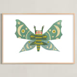 "Midnight Moth" - Art Print in Ocean Teal by Sarah Hand - Framed