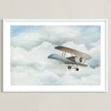 "The Cloud Plane" - Art Print in Baby Blue by Sarah Holden - Framed