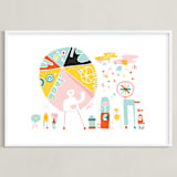 "Globetrotters" - Art Print in Ocean Blue by ERAY - Framed