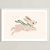 "Rabbit With Bow" - Art Print in Hunter Green by Vivian Yiwing - Framed