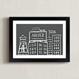 "Cityscape Stats" - Personalized Art Print in Chalkboard Grey by Tanya Lee of Frooted Design - Framed