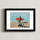 "Dog Beach Carmel; Surfer with Dog" - Art Print in Pacific Blue by Annie Seaton - Framed