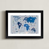 "Nautical Map" - Art Print in Soft Blue by Carrie Cantwell - Framed