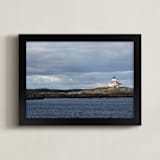 "Maine Lighthouse" - Art Print in Ocean Blue by Gray Star Design - Framed