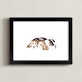 "Sleepy Watercolor Puppies" - Art Print in Puppy Brown by Lauren Rogoff - Framed