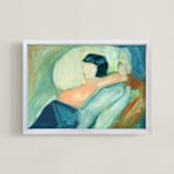 "Young Woman Lounging" - Art Print in Original Peach by Lauren Rutley - Framed