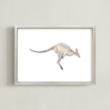 "Watercolor Leaping Kangaroo" - Art Print in Kangaroo Grey by Lauren Rogoff - Framed