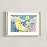 "Claire de Lune" - Art Print in Night Blue by Catilustre - Framed