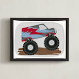 "Monster Truck Jump" - Art Print in Blue monster by Rebecca Marchese - Framed Canvas