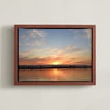 "SUNSET OVER LAKE" - Art Print in Golden orange by NSMARK - Framed Canvas