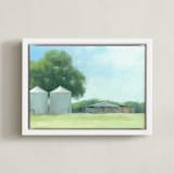 "Two Silos" - Art Print in Sky Blue by Amy Hall - Framed Canvas