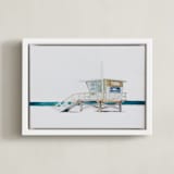 "Hermosa Beach Lifeguard Tower" - Art Print in Beige by Viktoria Eperjesi - Framed Canvas