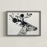 "Flower Stag" - Art Print in Ash by Holly Hudson - Framed