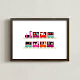 "Animal Train" - Art Print in Pinkie by Rebecca Humphreys - Framed