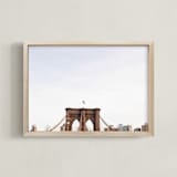 "Minimalist's View of the Brooklyn Bridge" - Art Print in Sunset Sky by The One With Wanderlust - Framed
