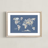 "Scandi World Map" - Art Print in Navy by Jessie Steury - Framed