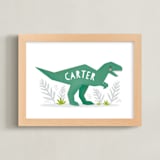 "Little T Rex" - Personalized Art Print in Green by Karidy Walker - Framed