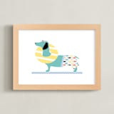 "Beach Day Dog" - Art Print in hound dog blues by Rebecca Marchese - Framed