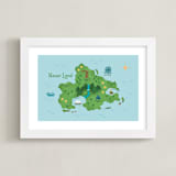 "Never Land Map" - Art Print in Ocean by Renee Christensen - Framed
