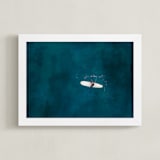 "Waiting on Waves" - Art Print in Dark Teal by Jessica Rice - Framed