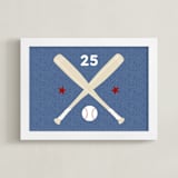 "Little Slugger Series 3" - Personalized Art Print in Denim by Pinky Diamond Studio - Framed