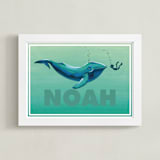 "Curious Little Explorer" - Personalized Art Print in Lagoon by Khara Ledonne - Framed