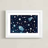 "Through space and time" - Art Print in Prussian blue by raven erebus - Framed