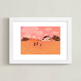 "Three little friends" - Art Print in Sunset Orange by Yuke Li - Framed