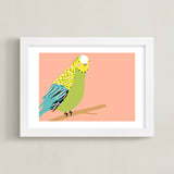 "Sweet Parakeet" - Art Print in Peach by merry mack creative - Framed
