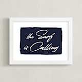 "The Surf is Calling" - Art Print in Deep Navy by AK Graphics - Framed
