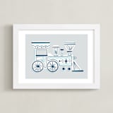 "Terrific Train" - Art Print in Blue Grey by Jessie Steury - Framed