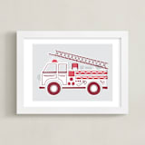 "Fancy Firetruck" - Art Print in Retro Red by Jessie Steury - Framed