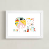 "Globetrotters" - Art Print in Ocean Blue by ERAY - Framed