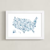 "Little Big United States Map" - Art Print in Blueberry by Jessie Steury - Framed